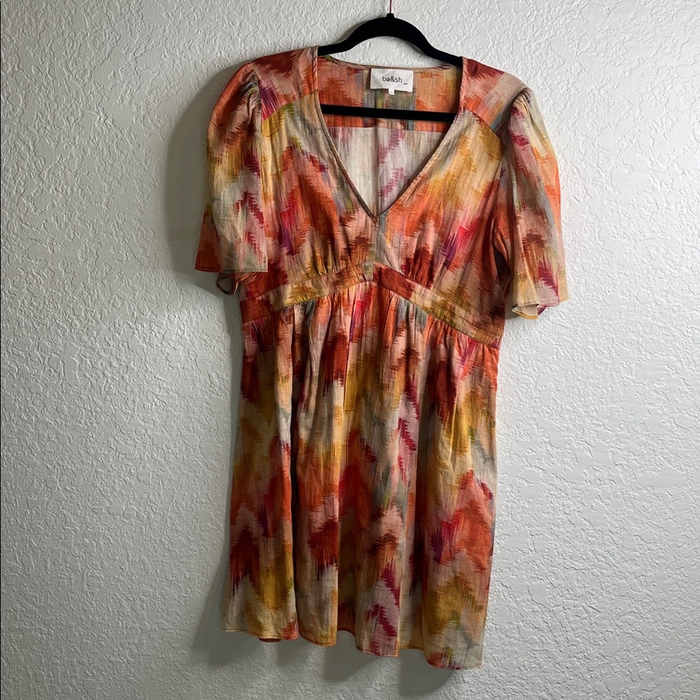 BA&SH Aelda Mini Dress Abstract Print Ochre Women US Sz 6 - Picture 3 of 8